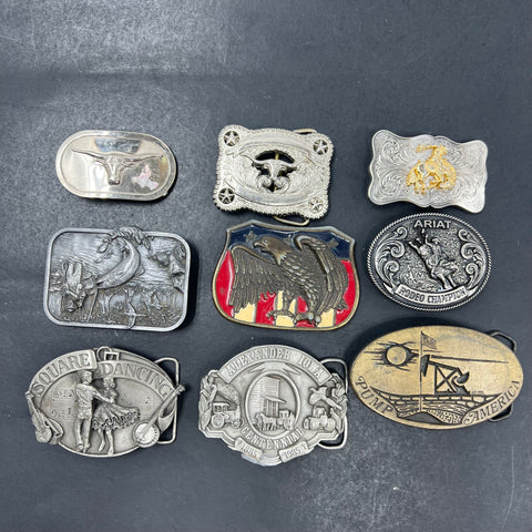 Vintage 80s Western Rodeo Cowboy Belt Buckle Lot of 9 Ariat USA Made
