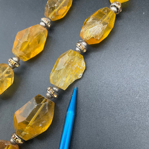 Yellow Stone Necklace & Clear Block Bead Bracelet Costume Jewelry Lot 2pc