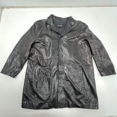 Vintage 90s Wilsons Leather Pelle Studio Trench Coat Jacket Black Sz XXL