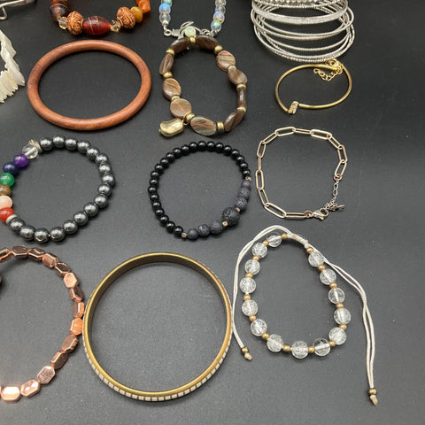 Wearable Jewelry Lot of 20+ Bracelets Bangles Cuffs Beaded Charm Mixed Metal