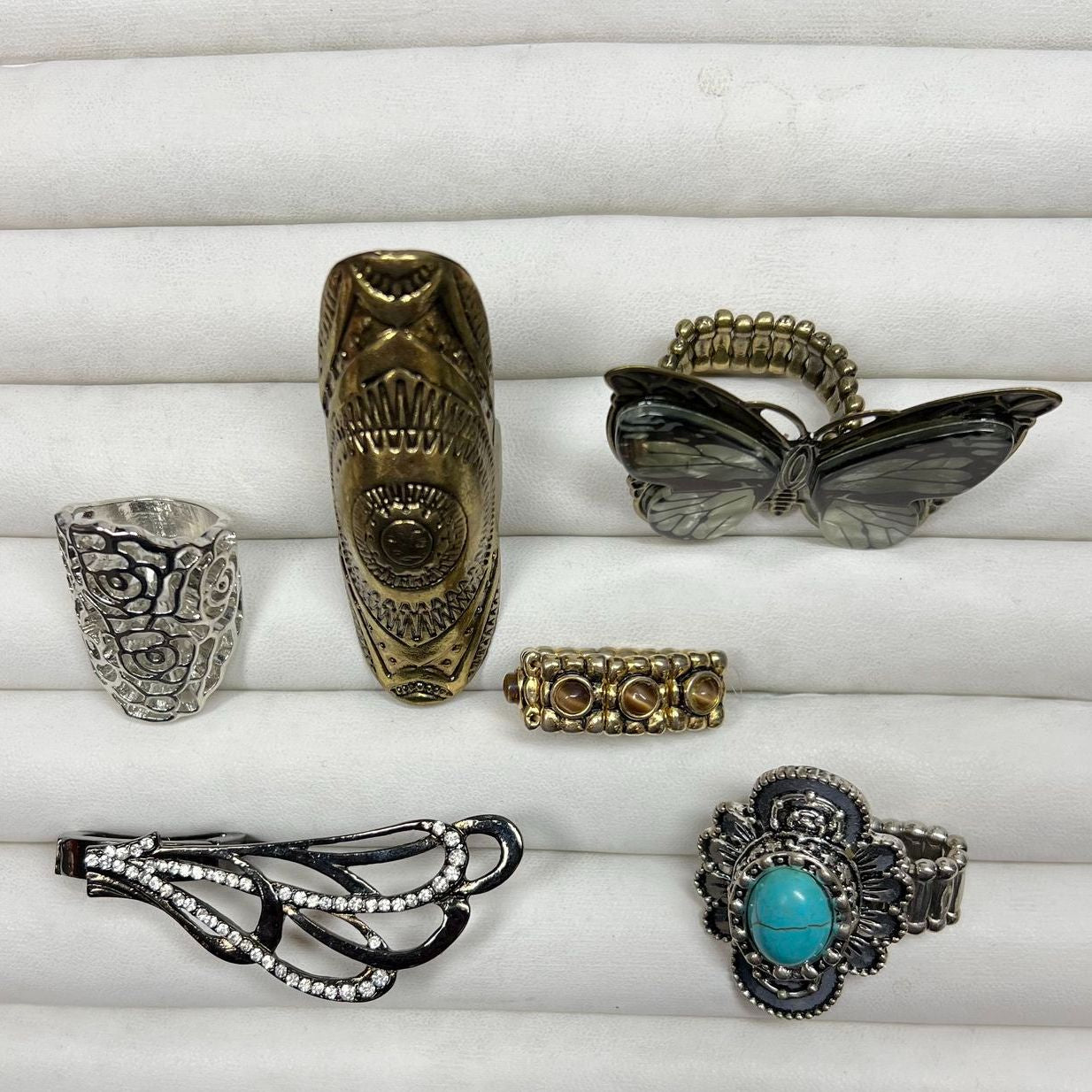 Lot of Costume Statement Rings Stretch Butterfly Wing Silver Gold Tone