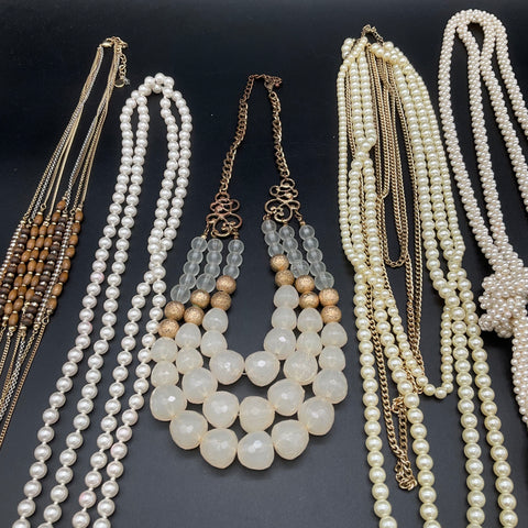 Fashion Jewelry Lot 7 Necklaces Faux Pearl Multi-Strand Beaded Statement
