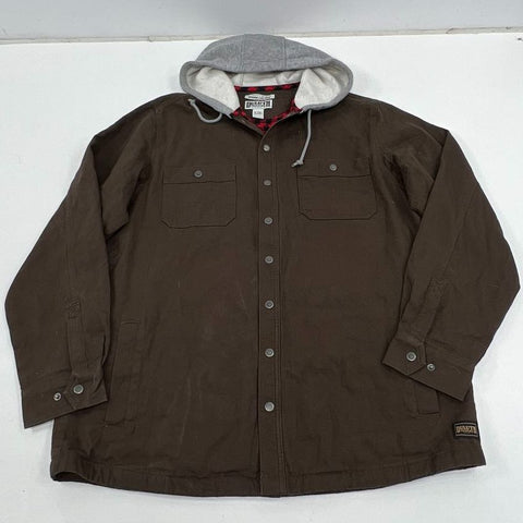Duluth Trading Brown Fire Hose Flannel Lined Hooded Shirt Jac Jacket Mens XL