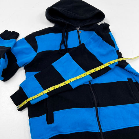 South Pole Men's Blue Black Striped Full Zip Hoodie Streetwear Sz M