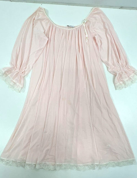 Vintage 70s Miss Elaine Lot 2 Pink Blue Antron Nylon Lace Nightgown Women's S