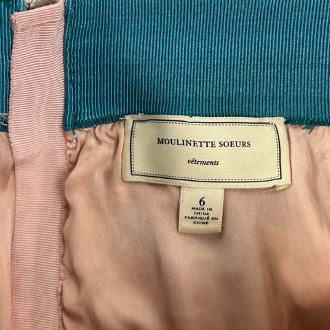 Anthropologie Moulinette Soeurs Teal Floral Tulle Lined Maxi Skirt Women's 6