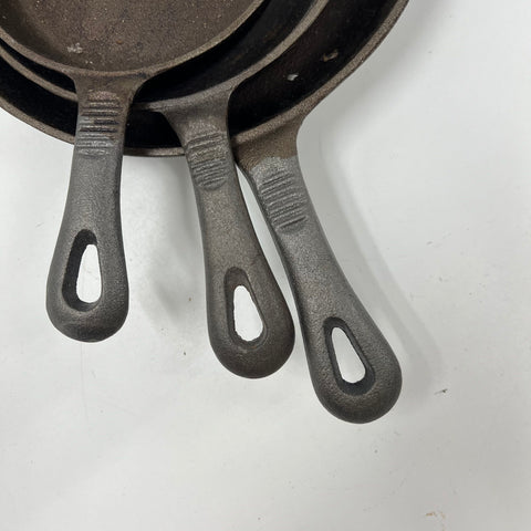 Sango Mountain Cast Iron Skillet Set of 3 Frying Pans Vintage 6.5" 8" 10.5"