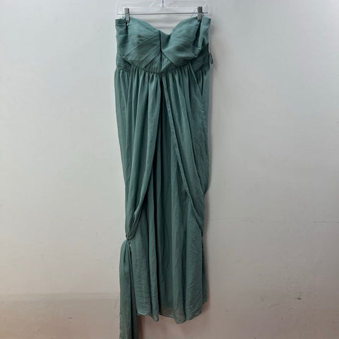 NWT Birdy Grey Grace Chiffon Slit Bridesmaid Dress Sea Glass Strapless Gown Sz