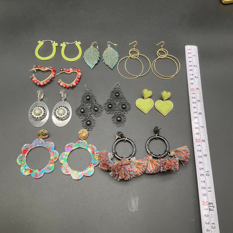 Lot of 9 Pairs Statement Earrings Boho Tassel Rhinestone Resin Hoop Drop Jewelry