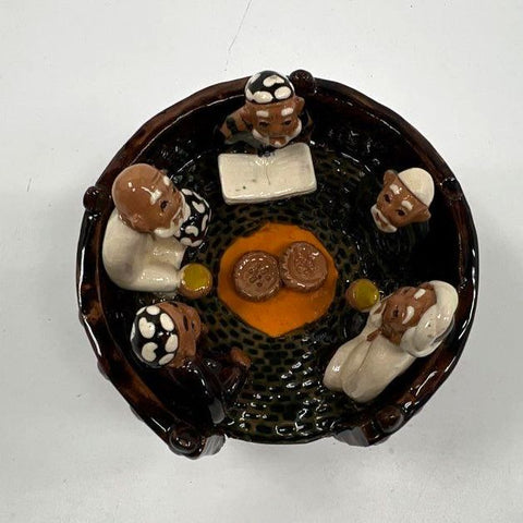 Ceramic Central Asian Tapchan Figurine Men Gathering Hand-Painted With Box