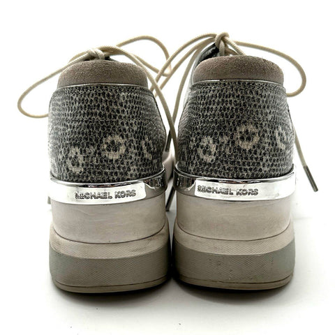 Michael Kors Mindy Silver Metallic Strap Wedge Trainer Sneakers Women's Size 9