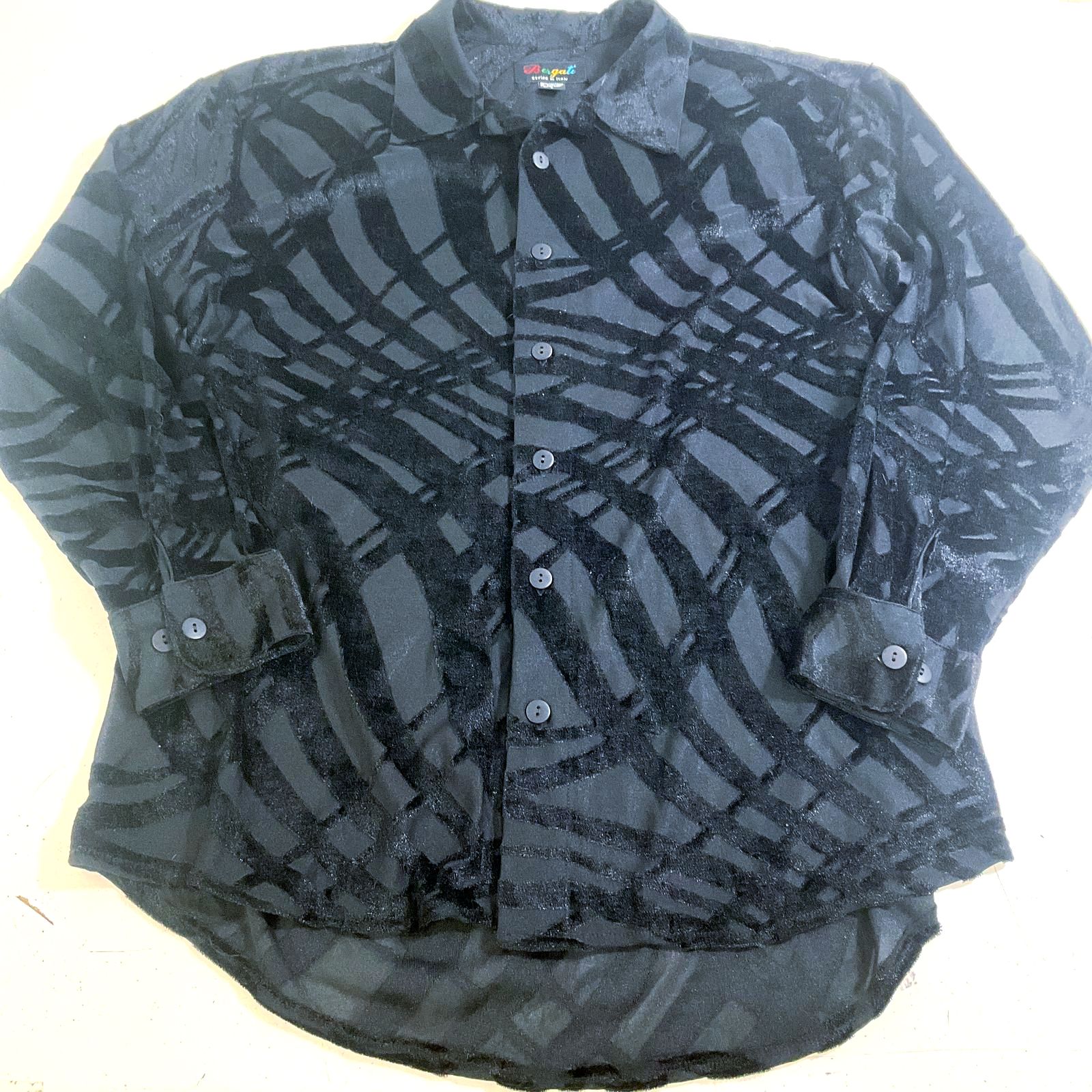 Vintage 90s Bergati Black Velvet Burnout Sheer Abstract Button Up Shirt Mens L