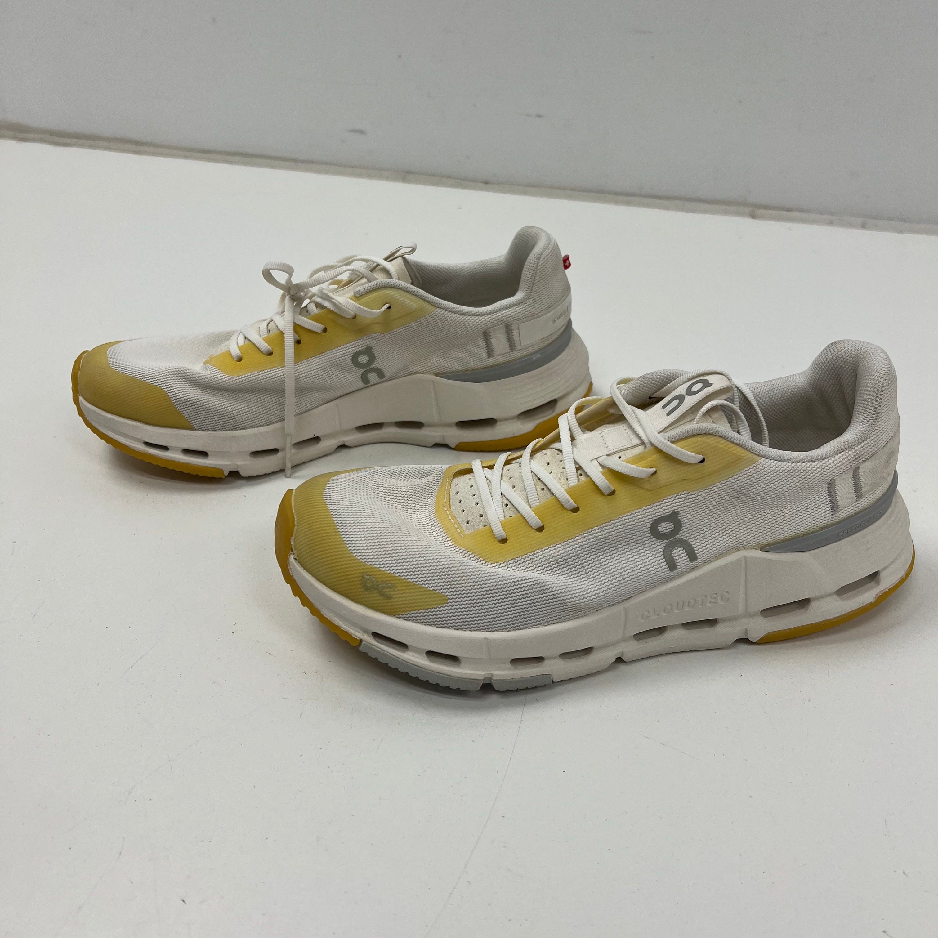 On Cloudnova White Yellow Gum Sole Running Sneakers Women's Size 7.5