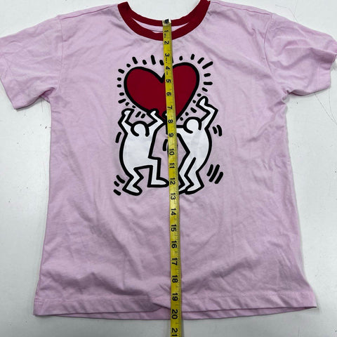 Keith Haring Kids PJ Set Pink Heart Motif T-Shirt Pants Shorts Sz M 10/12