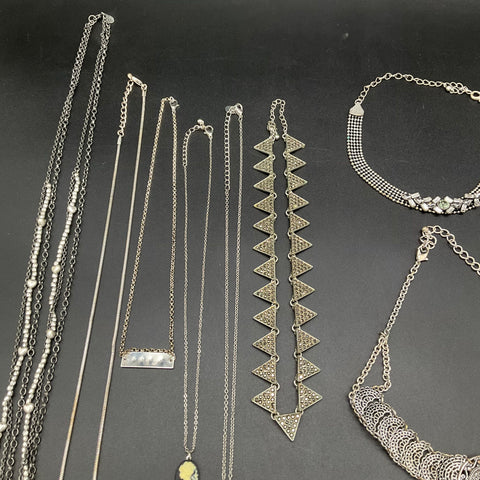 Vintage to Modern Costume Jewelry Lot 0.5 Lbs 12pc Silver Tone Necklaces