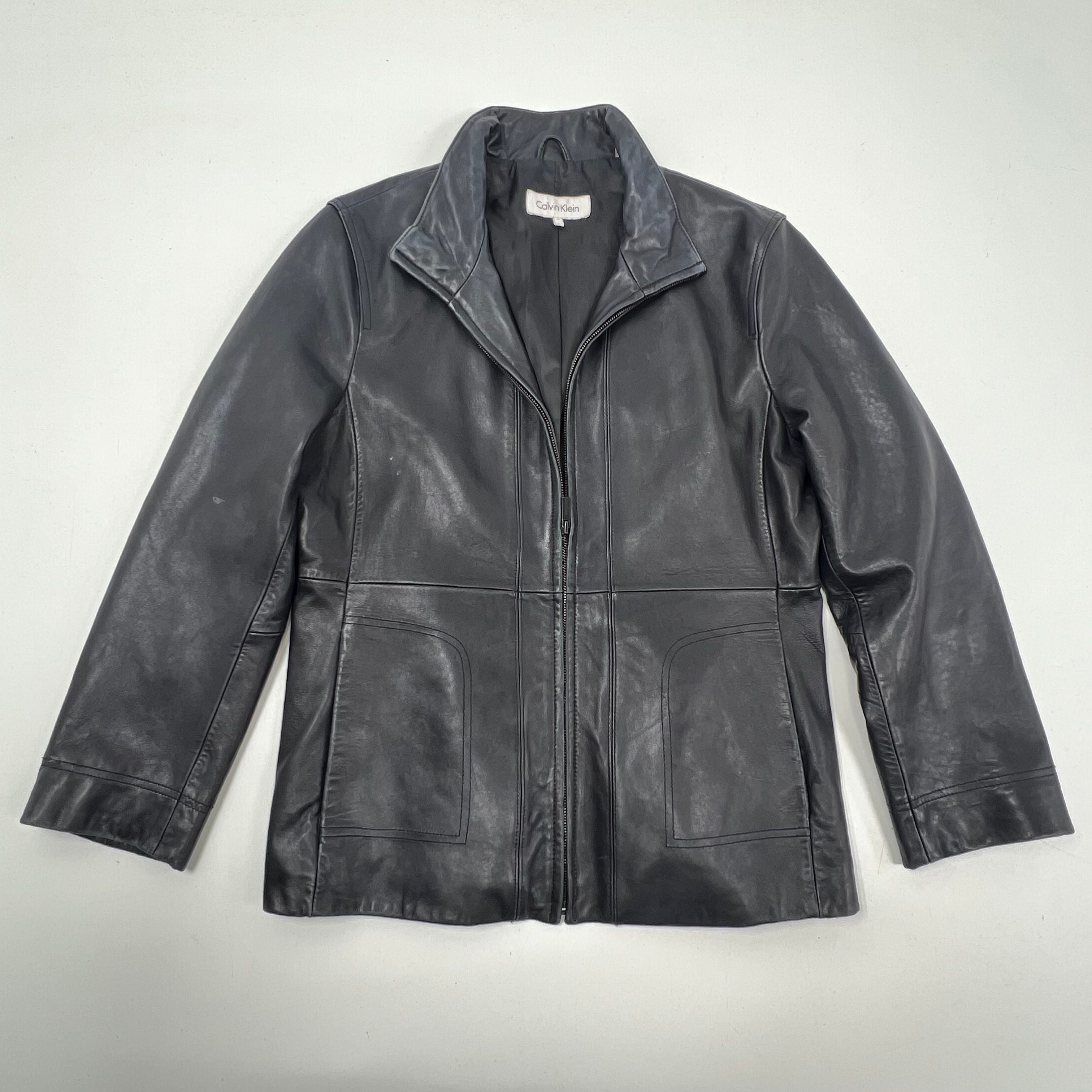 Vintage Y2K Calvin Klein Black Soft Leather Full Zip Jacket Women's XL