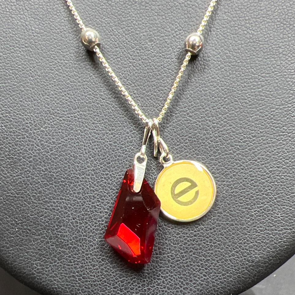 Alex & Ani 925 Sterling Silver Letter E & Red Glass Pendant Necklace
