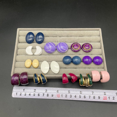 Vintage 1980s Pierced Earrings Jewelry Lot of 12 Pairs Enamel Geometric Retro