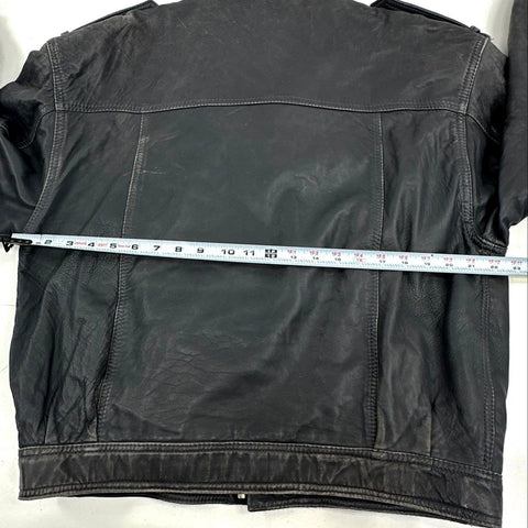 Vintage 80s Philippe Monet Leather Bomber Jacket Black Epaulets Taiwan Sz 42
