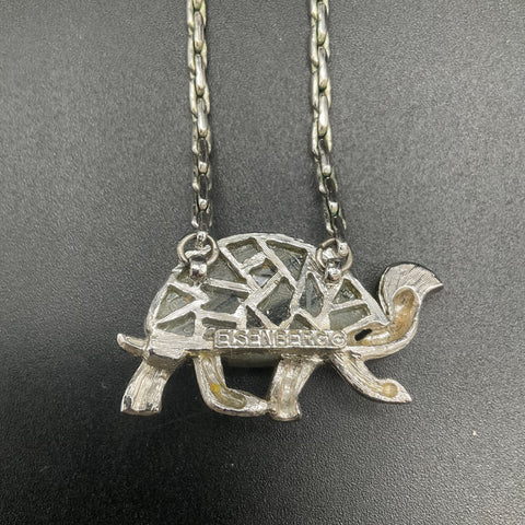 Vintage Eisenberg Silver Tone Jelly Belly Turtle Pendant Necklace Signed 17"