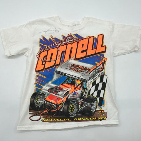 Lot of 2 Jonathan Cornell #28 Signed Racing T-Shirts Youth Sz L Sedalia MO