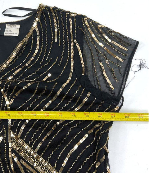 Ashro Black Gold Beaded Sequin Art Deco Flapper Style Gown Dress Size 16W
