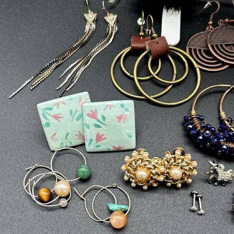 Boho Retro Fashion Earring Jewelry Lot of 35+ Pairs Hoops Dangles Studs Tassels