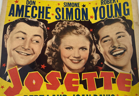 1938 Josette Original Movie Poster Window Card Don Ameche Bert Lahr 12x24