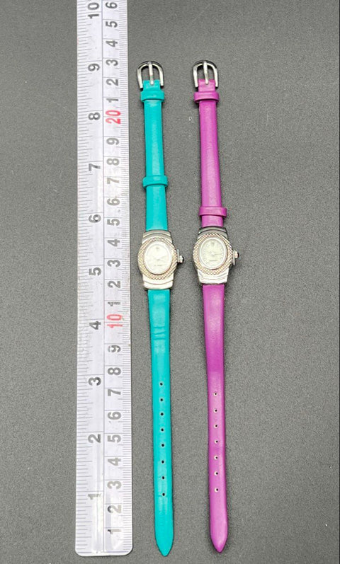 Avon Lot of 2 Womens Watches Teal & Purple Leather Strap Diamond Accent Oval