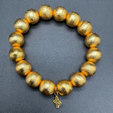 Hazen & Co Lot of 2 Gold Tone Beaded Stretch Bracelets Citrine Quartz Nugget