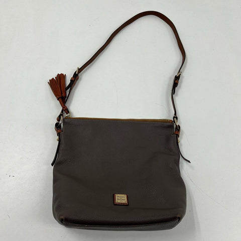 Dooney & Bourke Taupe Pebbled Leather Tassel Crossbody Bag Gold Hardware