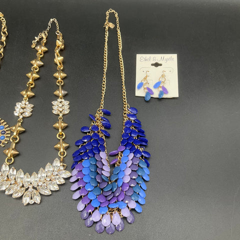 Statement Fashion Jewelry Lot of 5 Ethel & Myrtle Necklaces Earrings Blue Clear