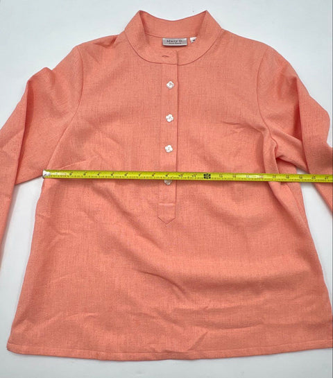 Mary G. Palm Beach Women's Peach Textured Henley Tunic Top Flower Buttons Sz M