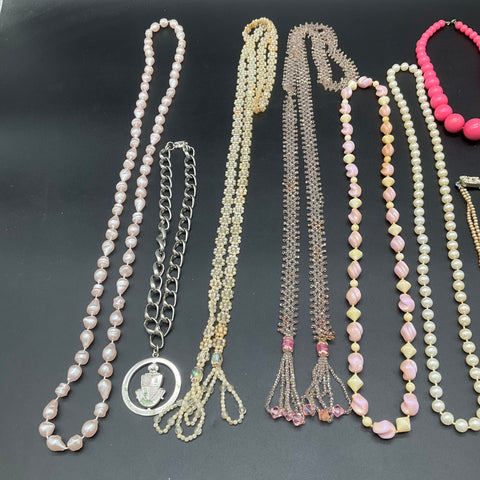 Vintage Faux Pearl & Beaded Costume Jewelry Lot of 11 Necklaces Pendants