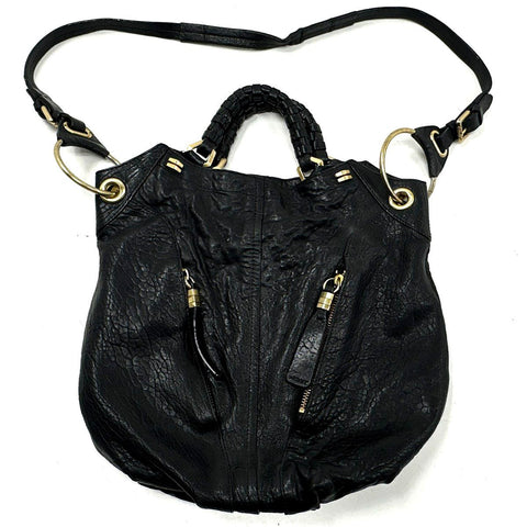 orYany Black Pebbled Leather Large Hobo Satchel Bag Gold Hardware