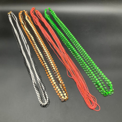 Vintage Faceted Plastic Disc Bead Necklace Lot of 4 Green Coral Brown Black