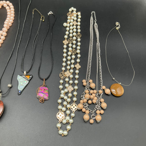 Vintage to Modern Mixed Costume Jewelry Lot of 10 Necklaces Faux Pearl Pendants
