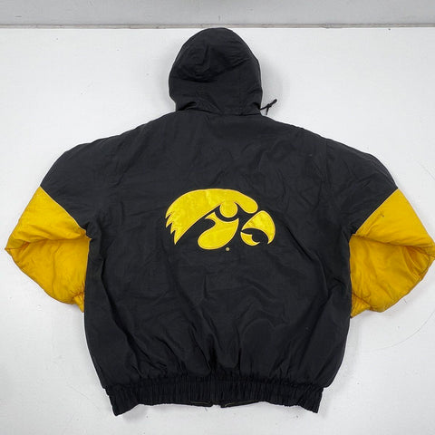 Vintage 90s Logo 7 Iowa Hawkeyes Hooded Puffer Jacket Sz L