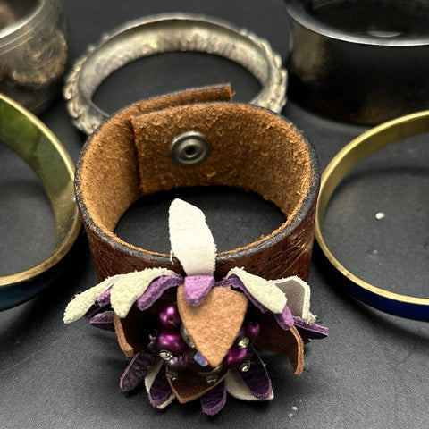 Vintage & Modern Costume Jewelry Lot 10 Bracelets Turtle Flower Bangles Cuffs