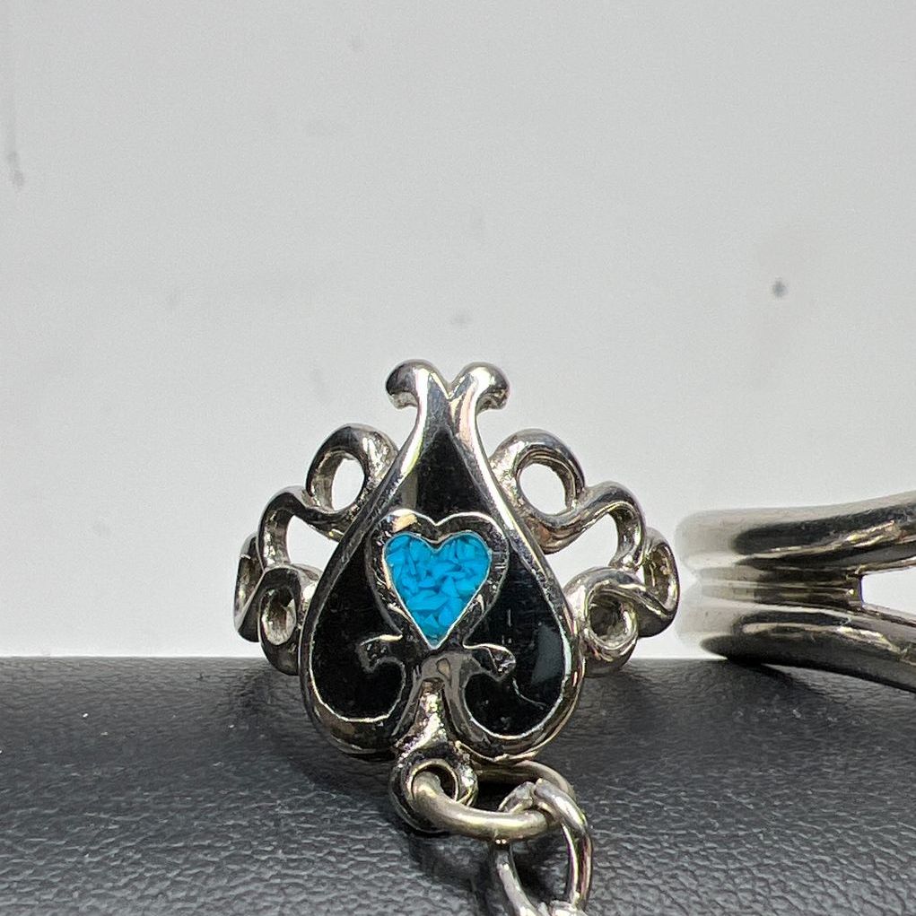 Silver Tone Turquoise Chip Heart Slave Bracelet Ring