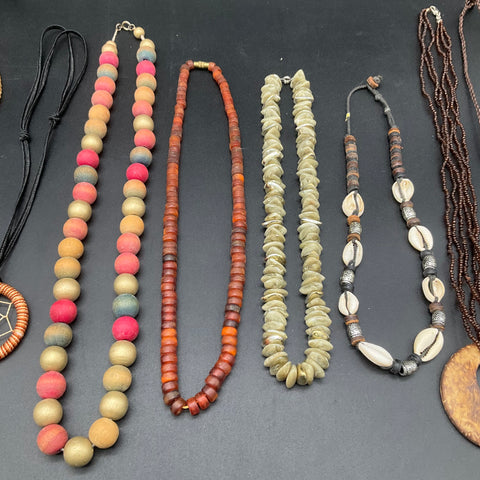 Boho Ethnic Tribal Wood Shell Bead Pendant Necklace Jewelry Lot of 10