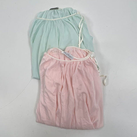 Vintage 70s Miss Elaine Lot 2 Pink Blue Antron Nylon Lace Nightgown Women's S