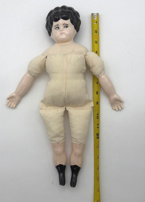 Antique China Head Doll Glazed Porcelain Cloth Body 17 Inch Painted Boots