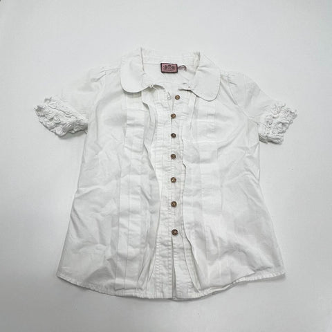 Vintage Y2K Juicy Couture White Pintuck Ruffled Sleeve Blouse Women's Size 4