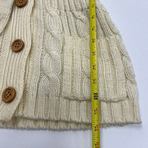 Vintage 70s Kmart Cream Cable Knit Belted Collared Cardigan Sweater Women's M