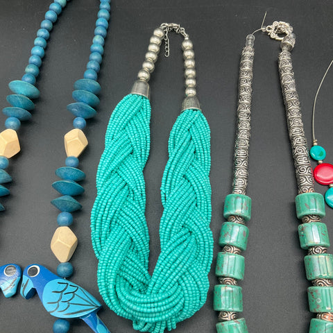 Statement Jewelry Lot 5 Necklaces Beaded Floral Bohemian Wood Ceramic Style