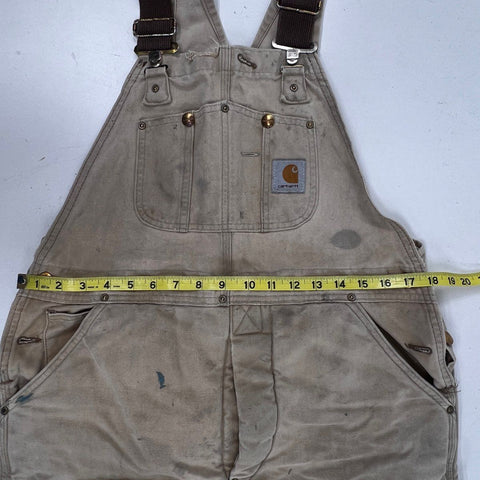 Vintage 90s Carhartt Quilt-Lined Double Knee Bib Overalls Distressed Sz 34x30