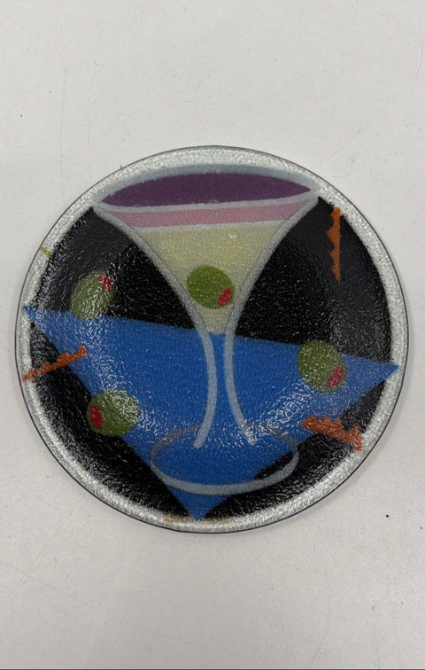 Peggy Karr Glass Martini Cocktail Plate Fused Art Glass 8 Inch Vintage