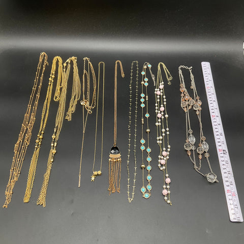Vintage & Modern Costume Jewelry Lot 10 Necklaces Gold Silver Tone Boho Tassels