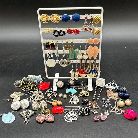Vintage & Modern Costume Jewelry Earring Lot 50+ Pairs Studs Hoops Dangles